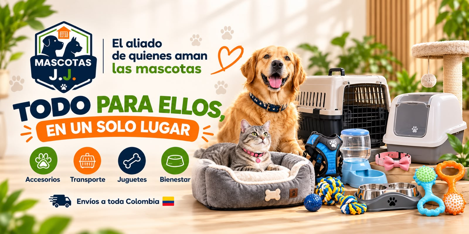 Mascotas J.J. El aliado de quienes aman las mascotas. Todo para ellos, en un solo lugar: accesorios, transporte, juguetes y bienestar. Envíos a toda Colombia.